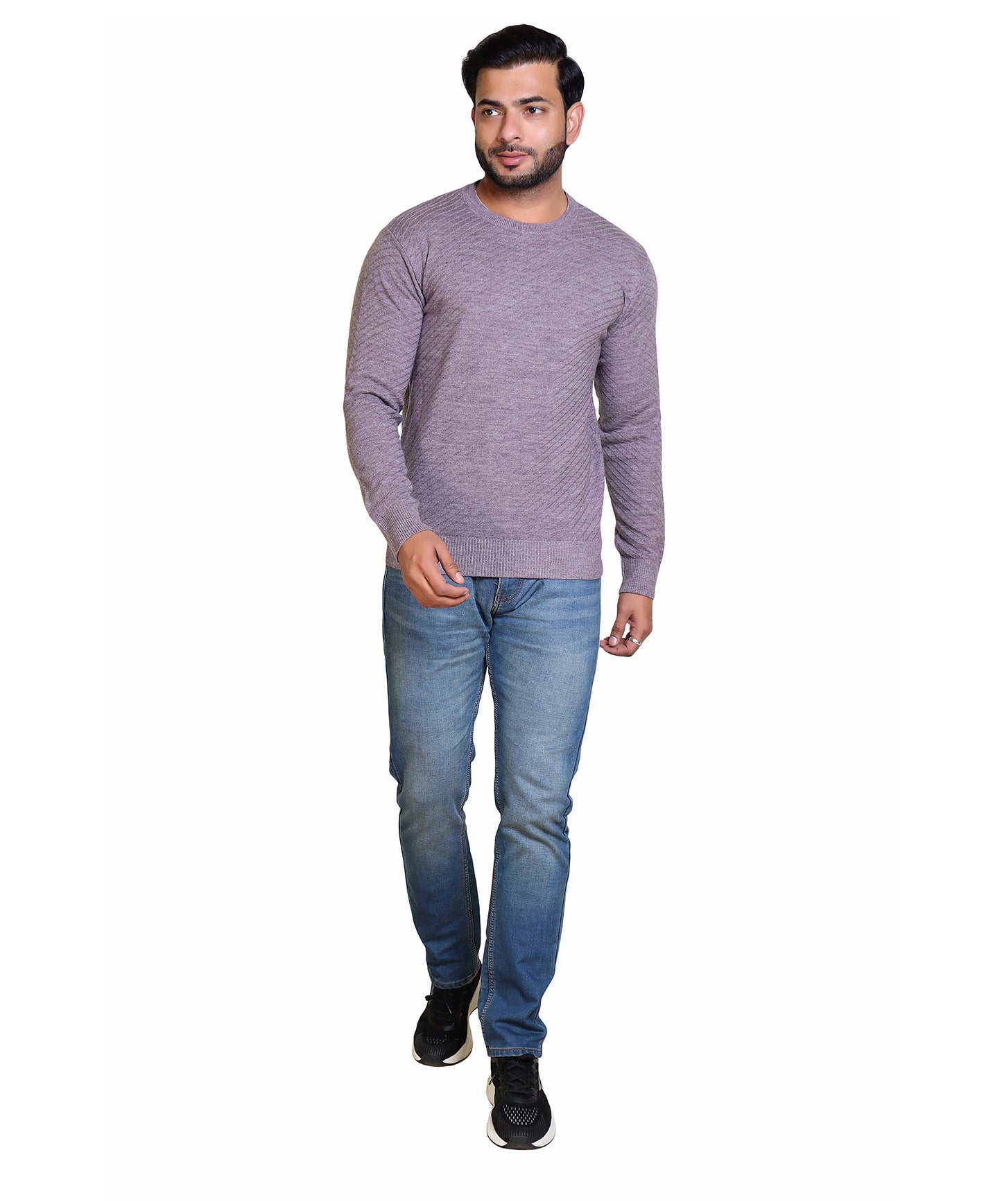 Men's Solid Round Neck Purple Sweater