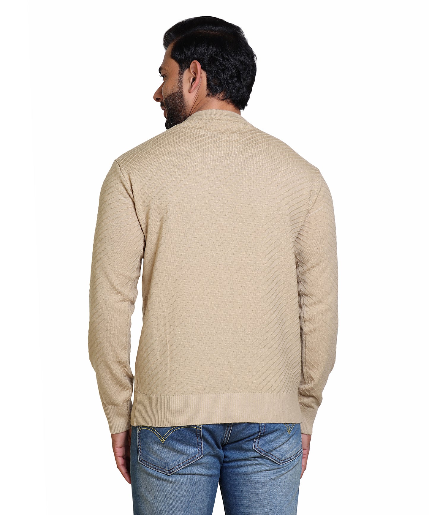 Men's Solid Round Neck Beige Sweater