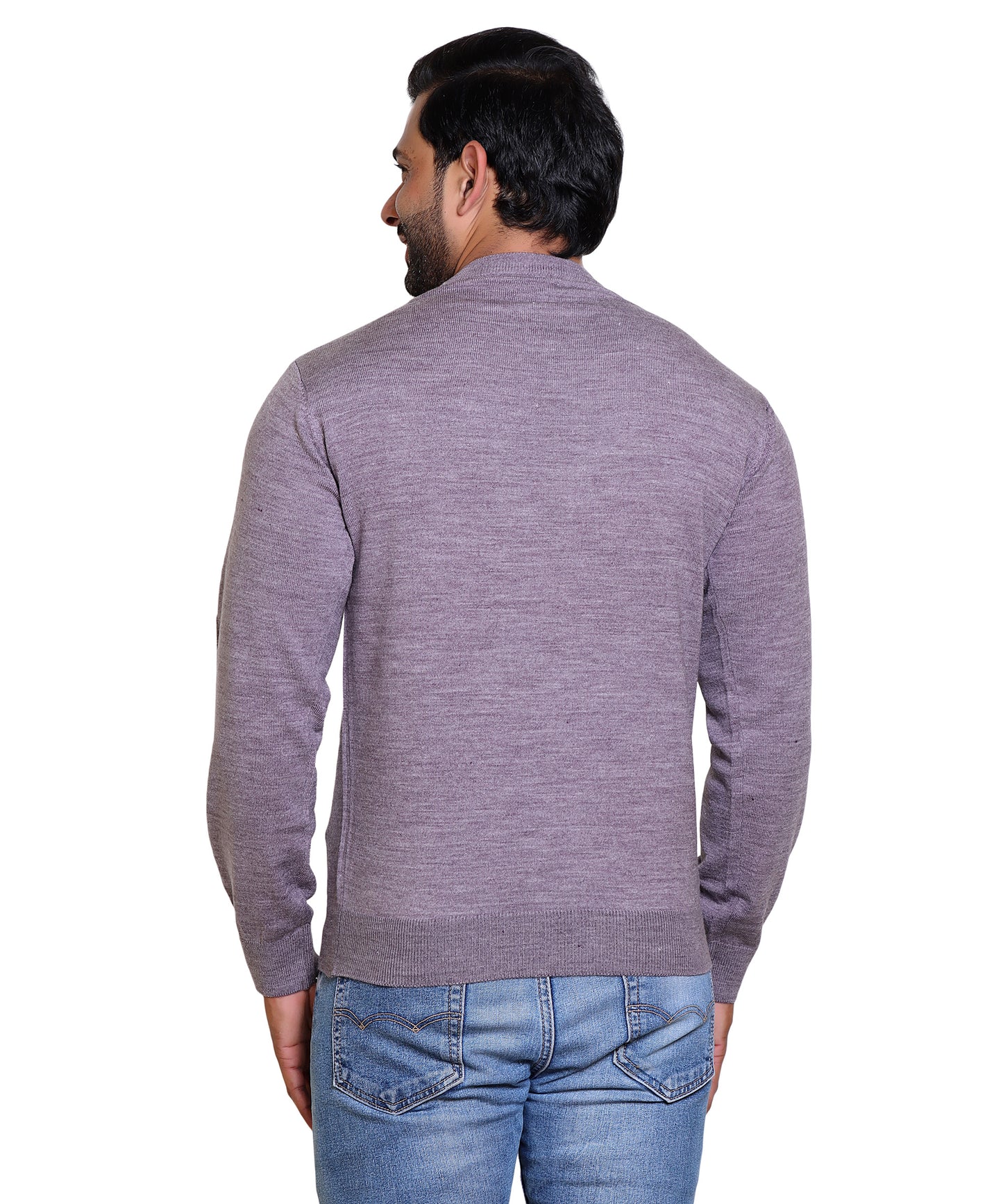 Men's Solid Round Neck Purple Sweater