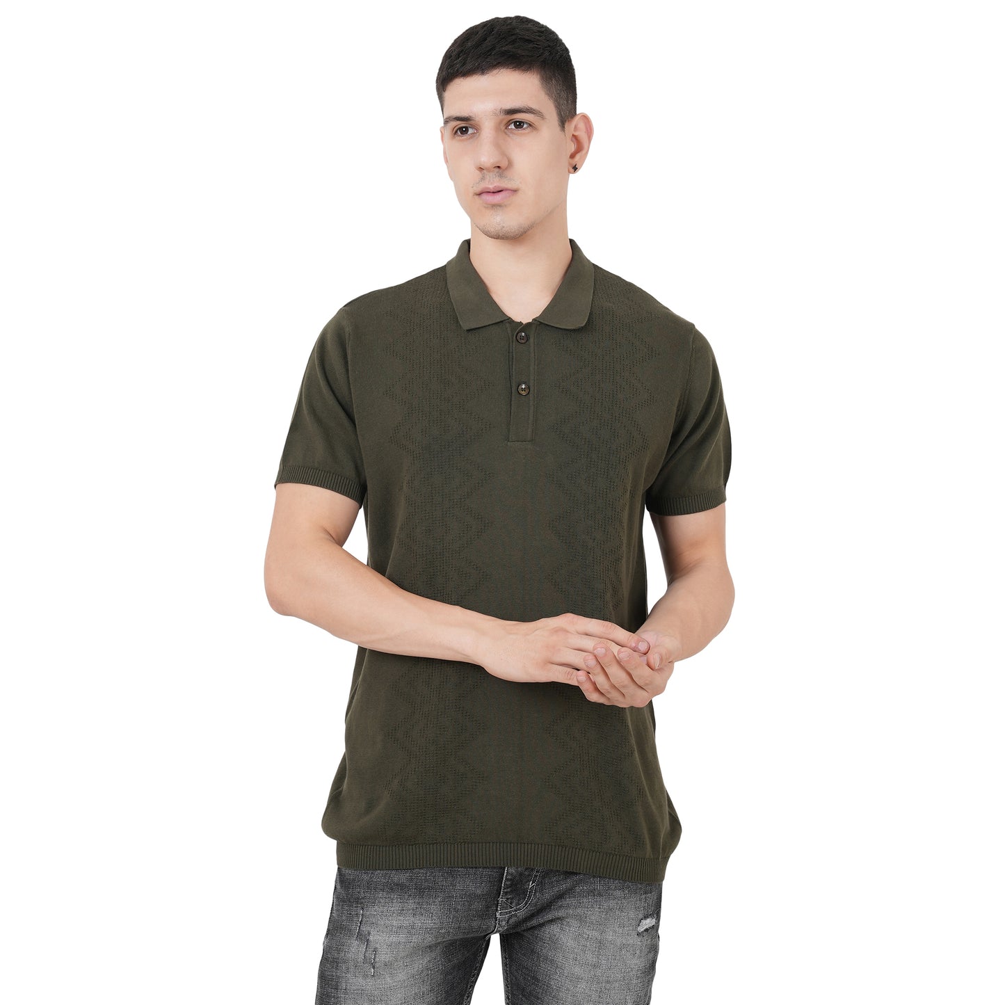 Men Button Polo Neck Pure Cotton
