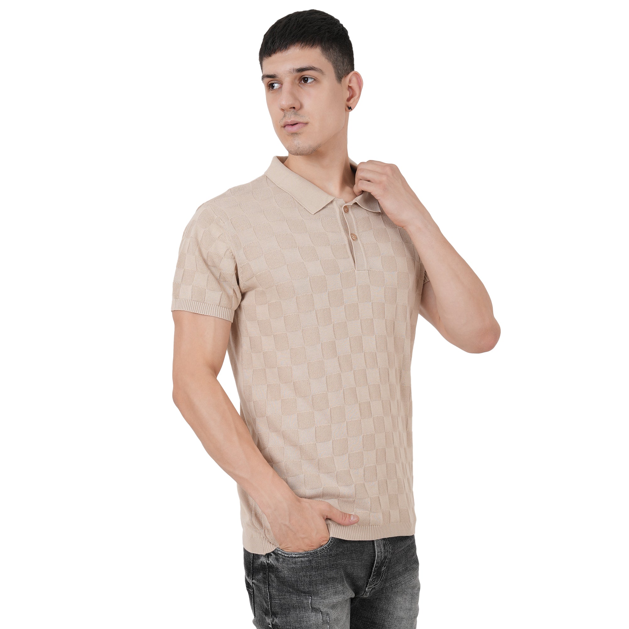 Men Button Polo Neck Pure Cotton