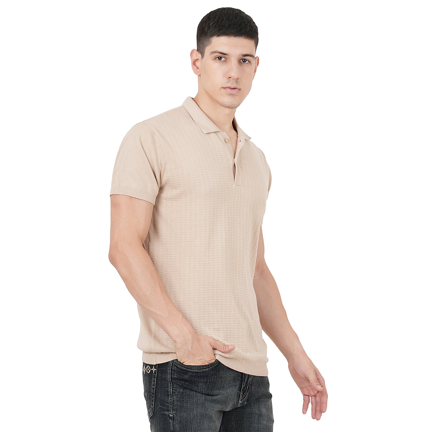 Men Button Polo Neck Pure Cotton