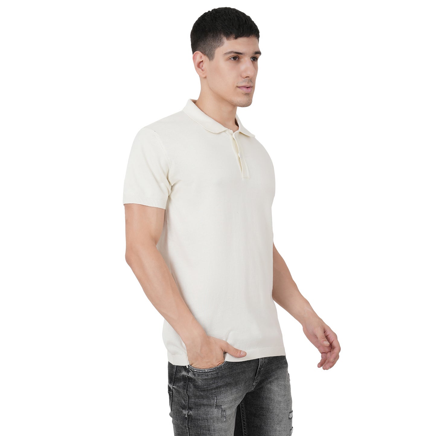 Men Button Polo Neck Pure Cotton