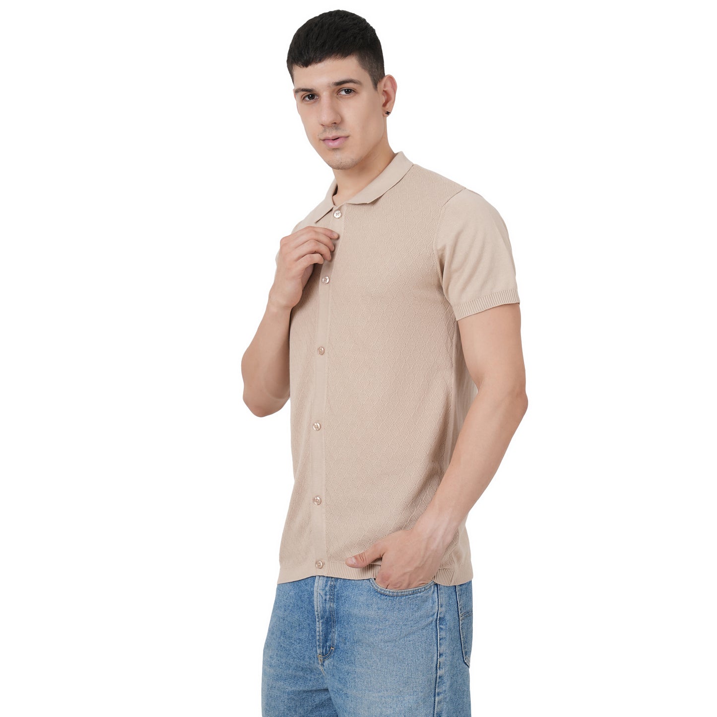 Men Button Polo Neck Pure Cotton