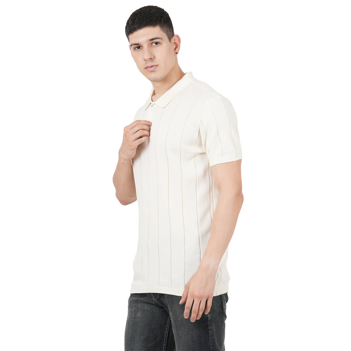 Men Button Polo Neck Pure Cotton