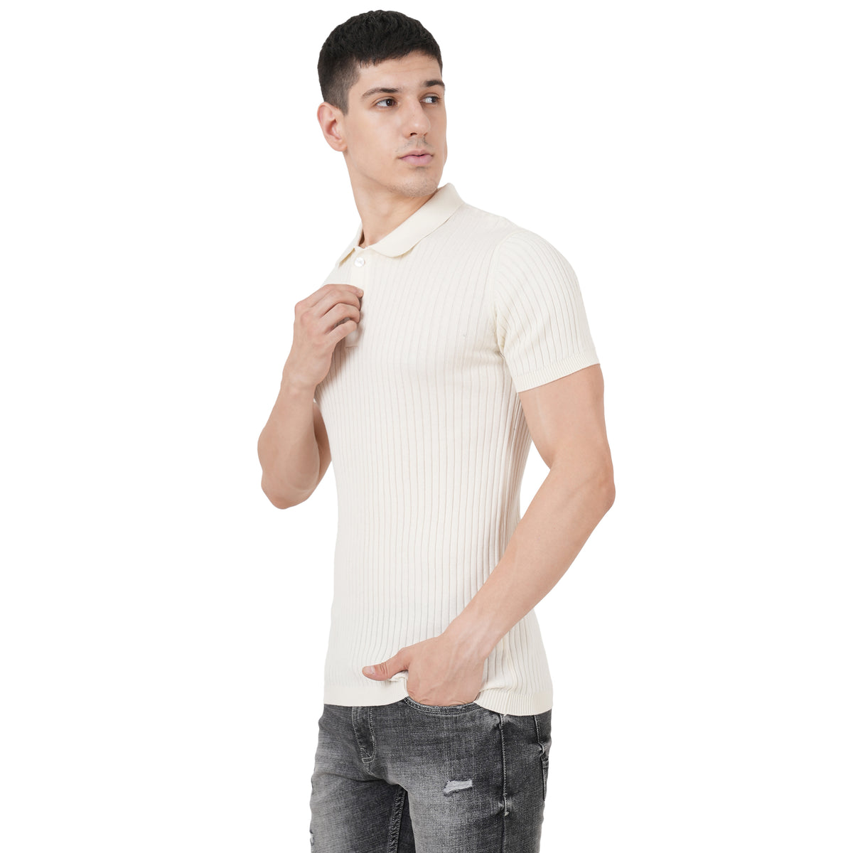 Men Button Polo Neck Pure Cotton
