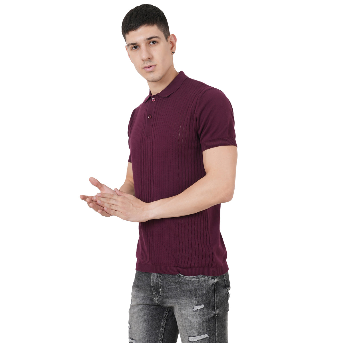 Men Button Polo Neck Pure Cotton