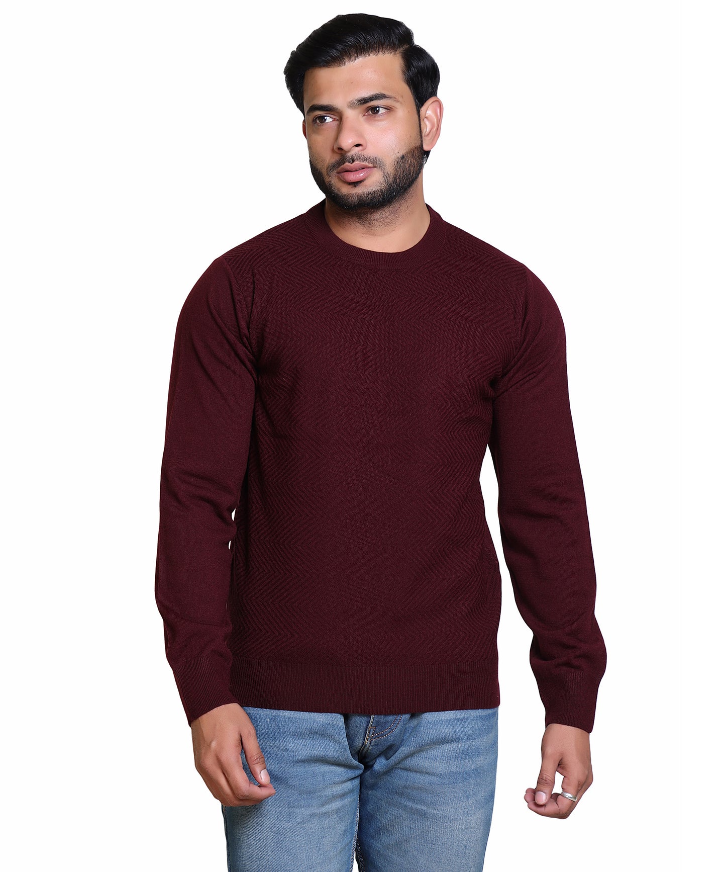 Men's Solid Round Neck Maroon Sweater