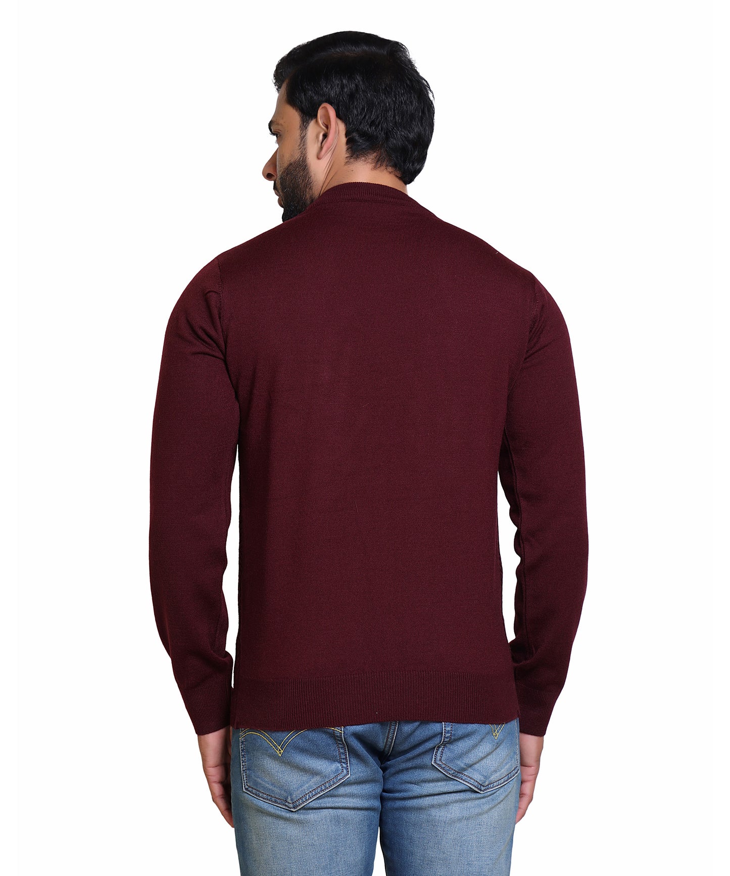 Men's Solid Round Neck Maroon Sweater