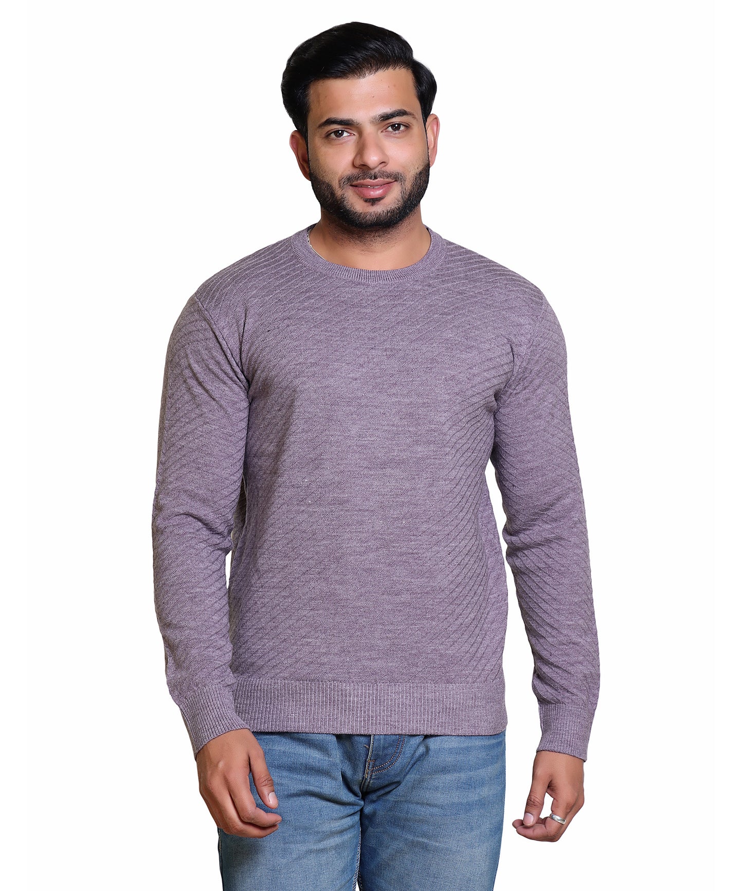 Men's Solid Round Neck Purple Sweater
