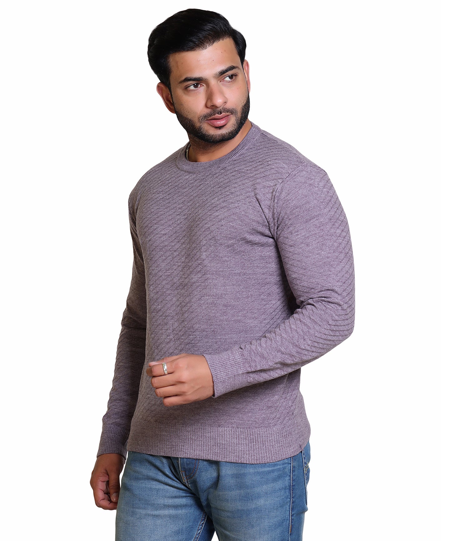 Men's Solid Round Neck Purple Sweater