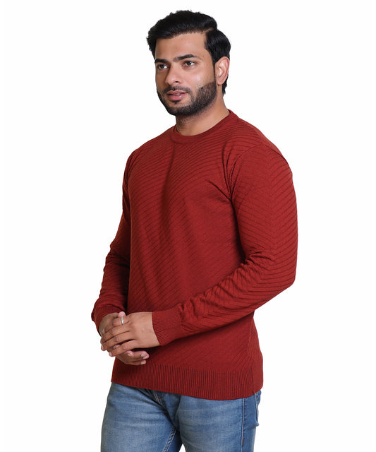 Men's Solid Round Neck Rust Sweater