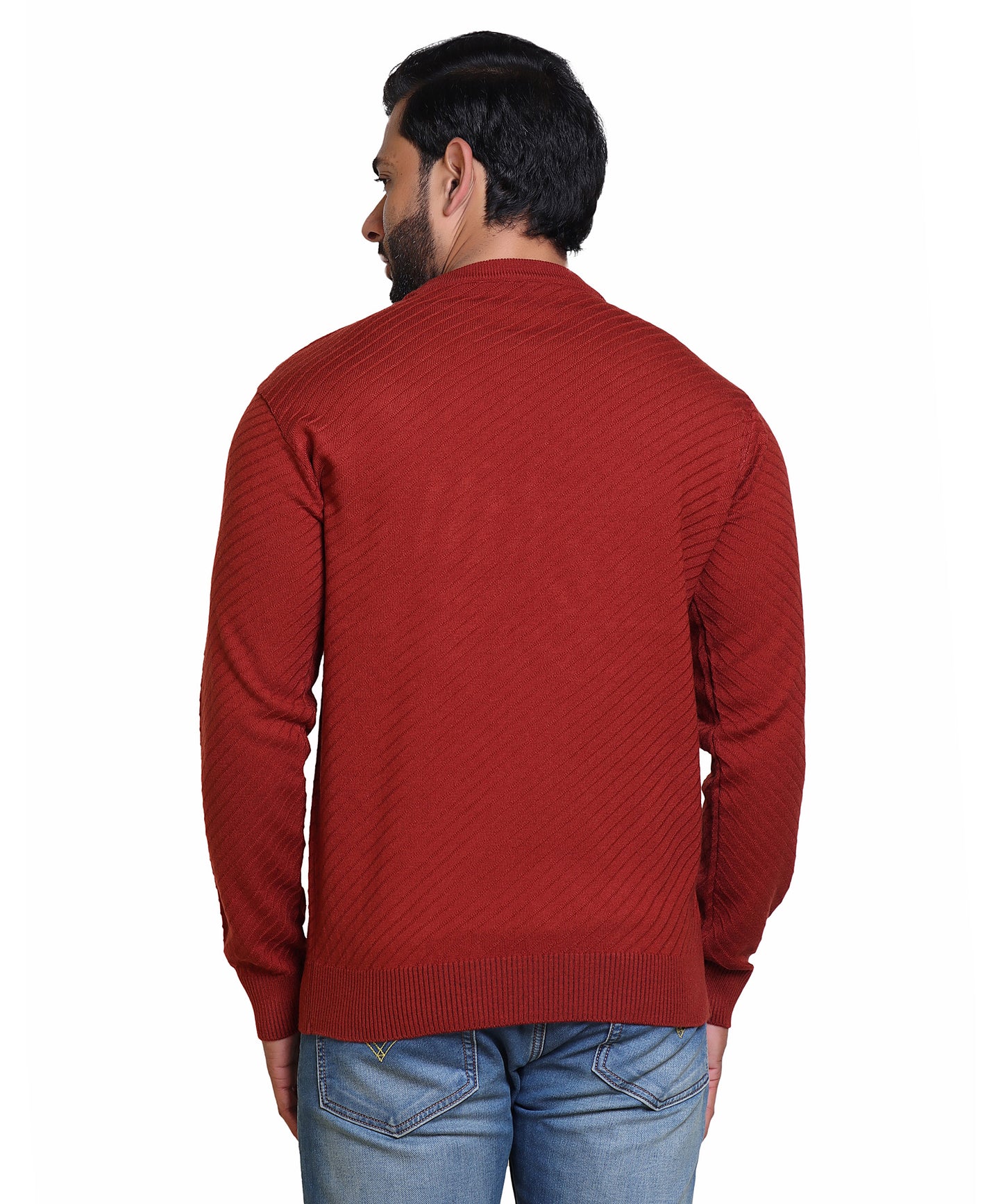 Men's Solid Round Neck Rust Sweater