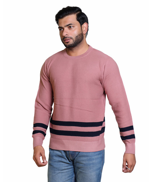 Men's Solid Round Neck Strip Sweater