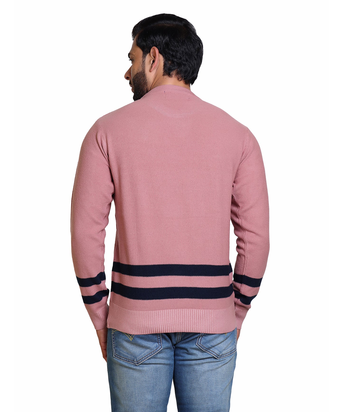 Men's Solid Round Neck Strip Sweater