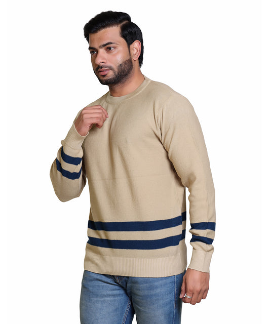 Men's Solid Round Neck Strip Sweater