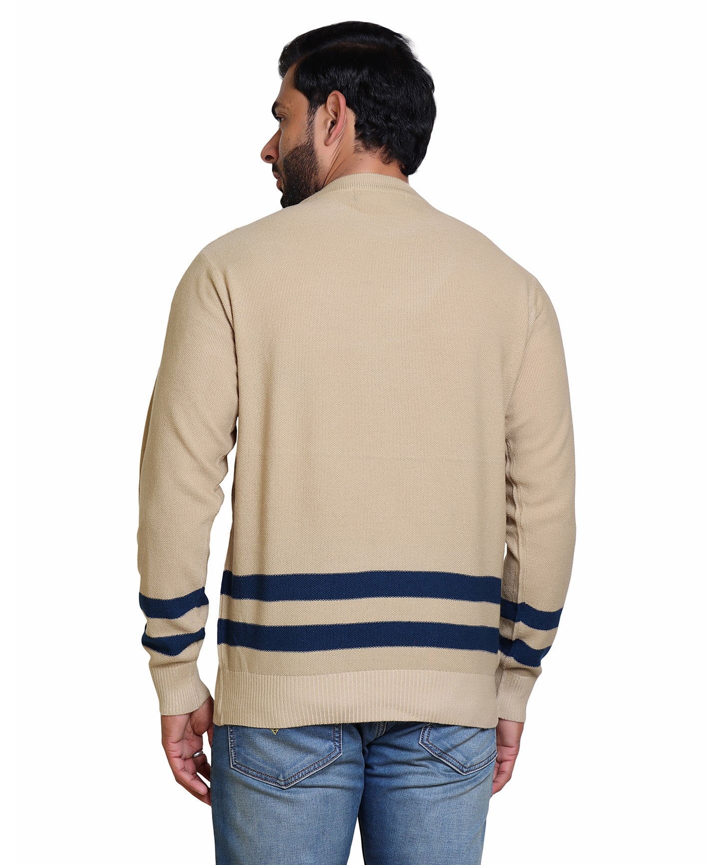 Men's Solid Round Neck Strip Sweater