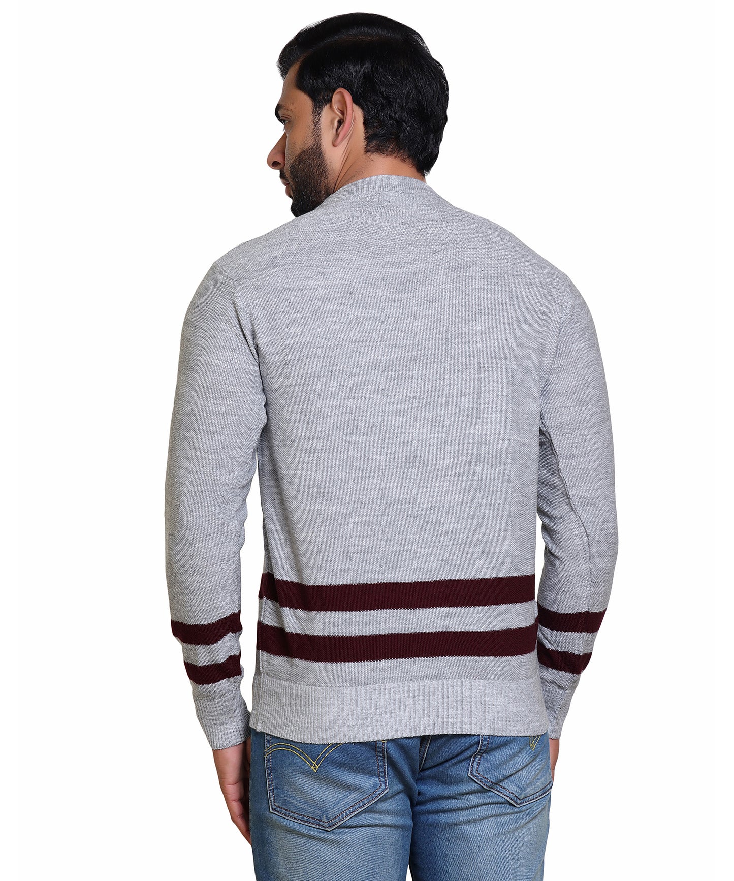 Men's Solid Round Neck Strip Sweater