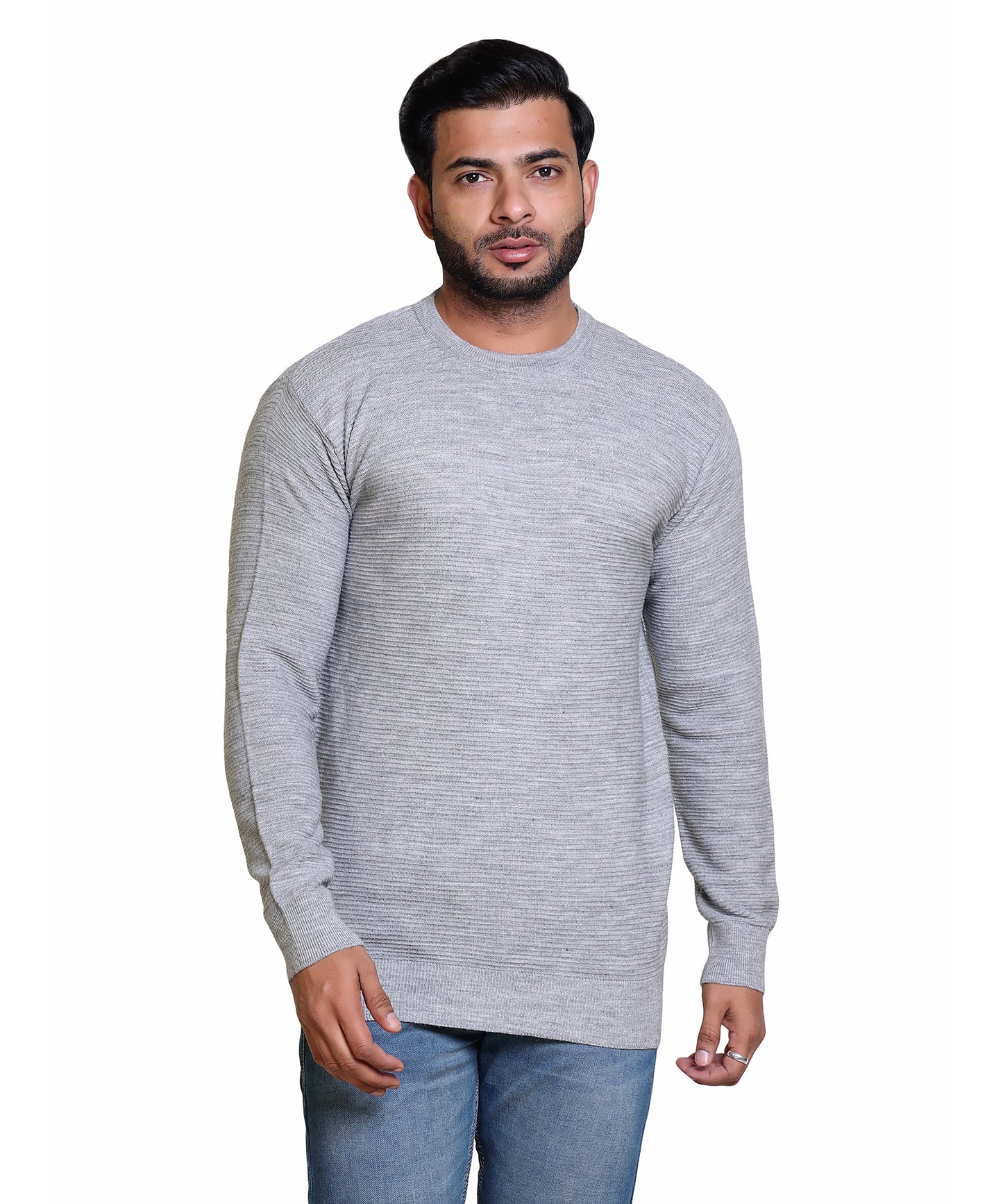 Men's Solid Round Neck Silver Grey Sweater