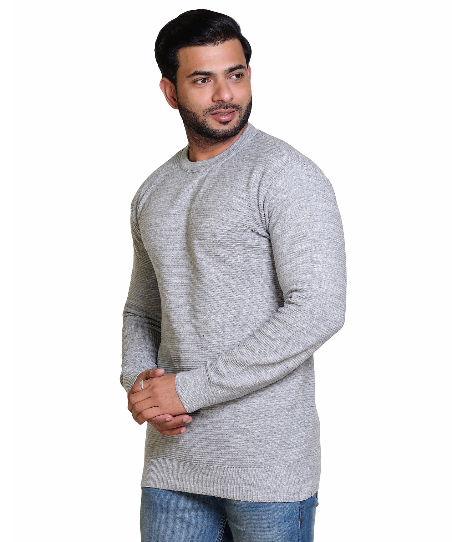 Men's Solid Round Neck Silver Grey Sweater