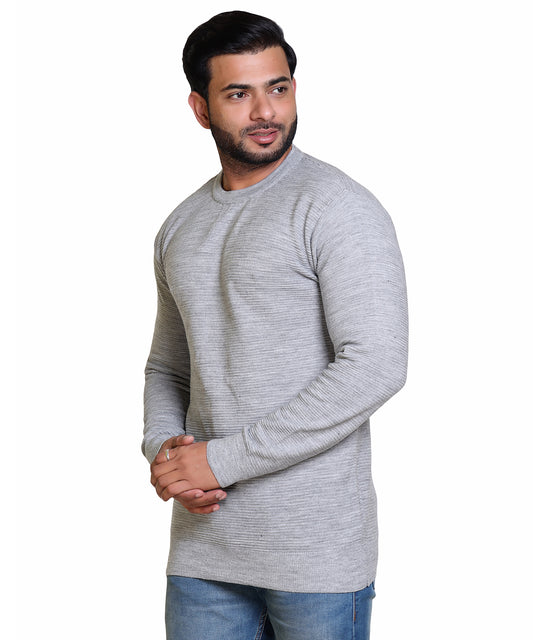 Men's Solid Round Neck Silver Grey Sweater