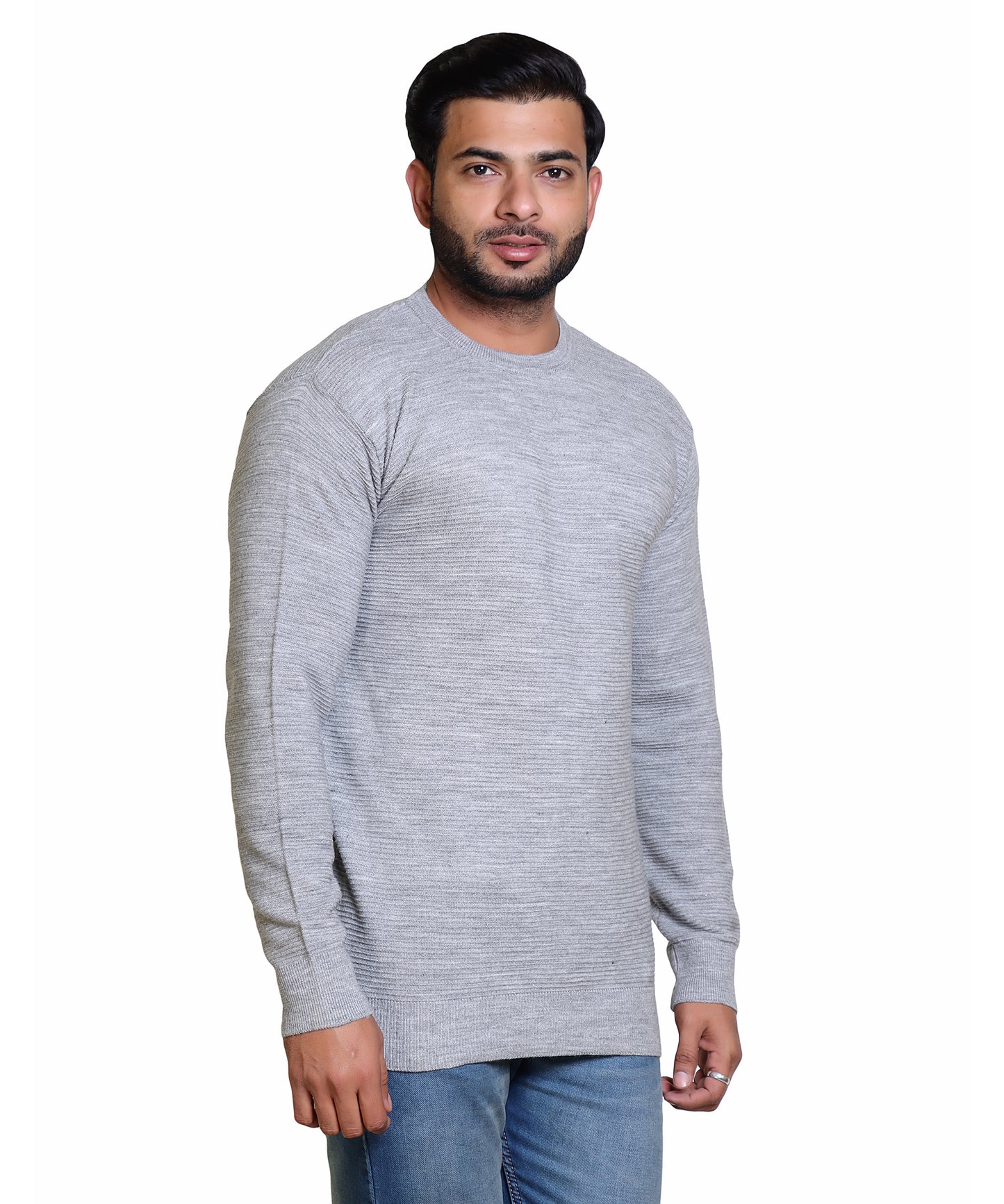 Men's Solid Round Neck Silver Grey Sweater