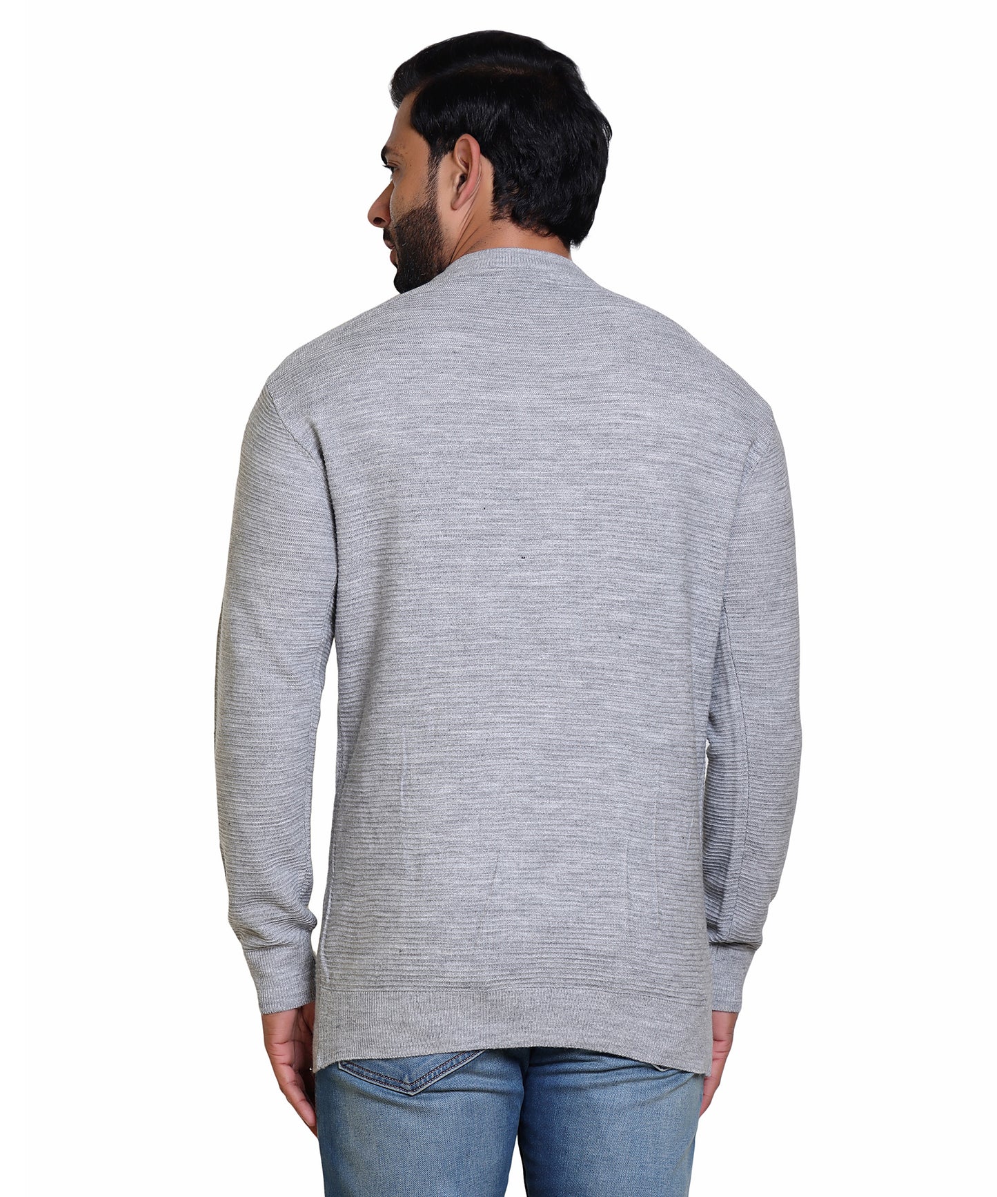 Men's Solid Round Neck Silver Grey Sweater