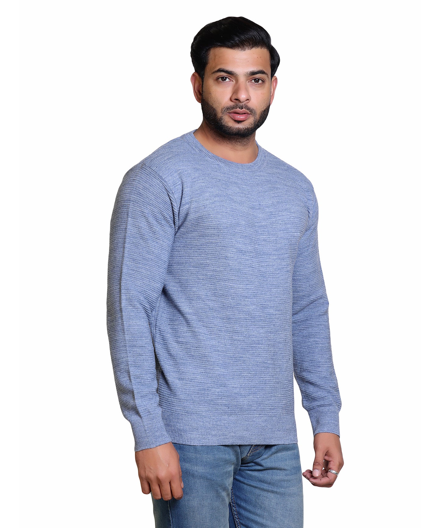 Men's Solid Round Neck Blue Sweater