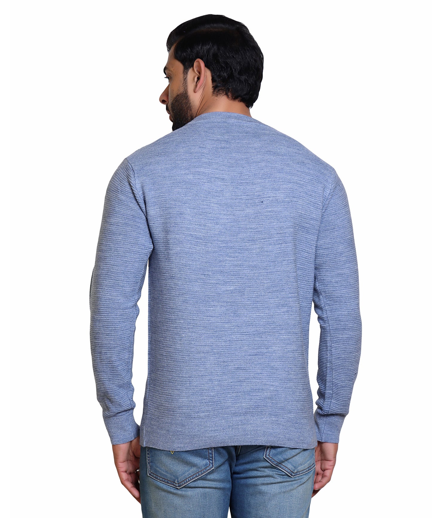 Men's Solid Round Neck Blue Sweater
