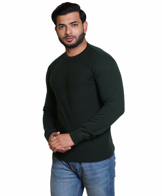 Men's Solid Round Neck Olive Sweater