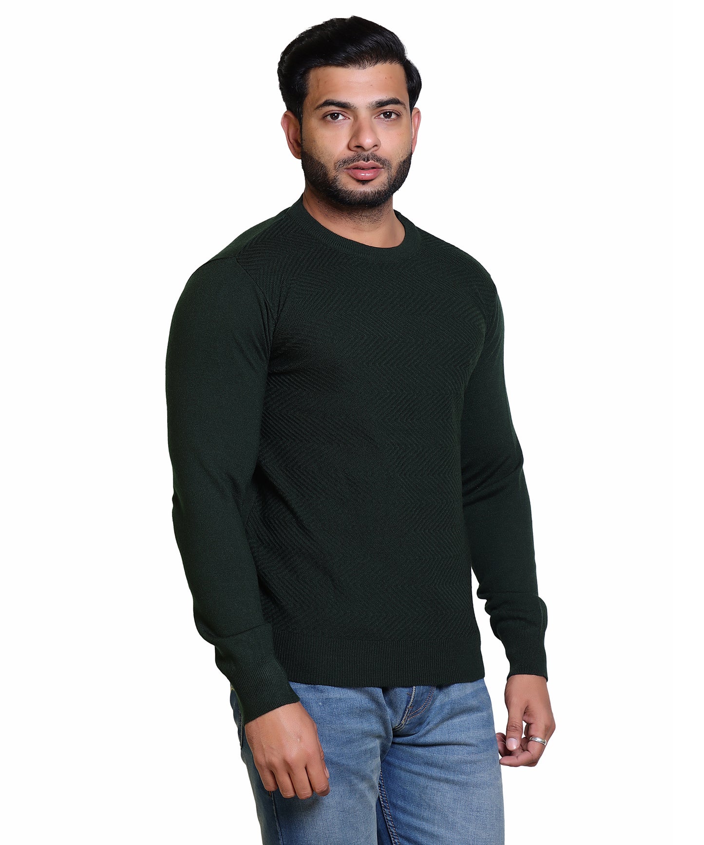 Men's Solid Round Neck Olive Sweater