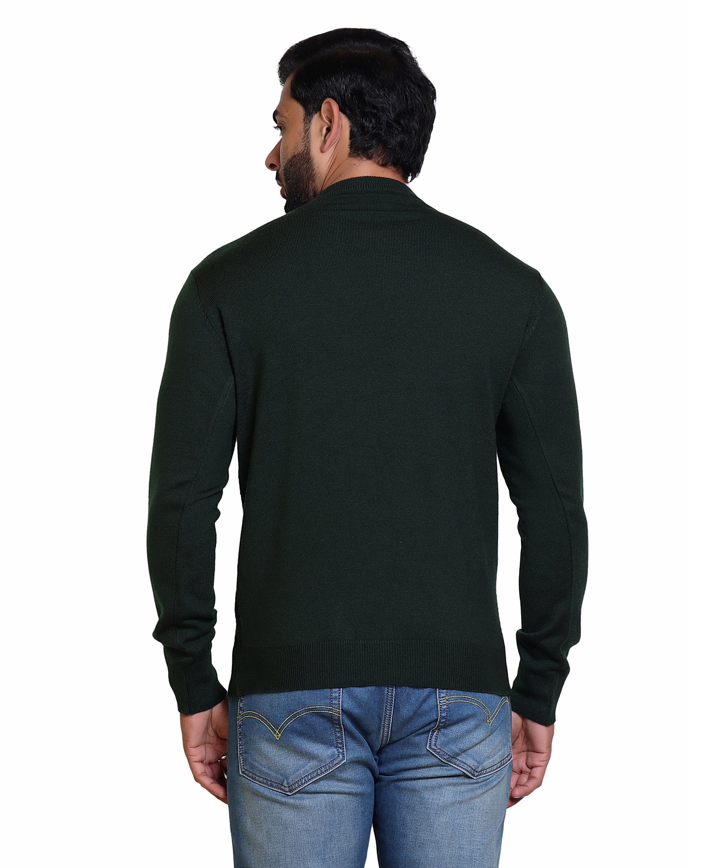 Men's Solid Round Neck Olive Sweater