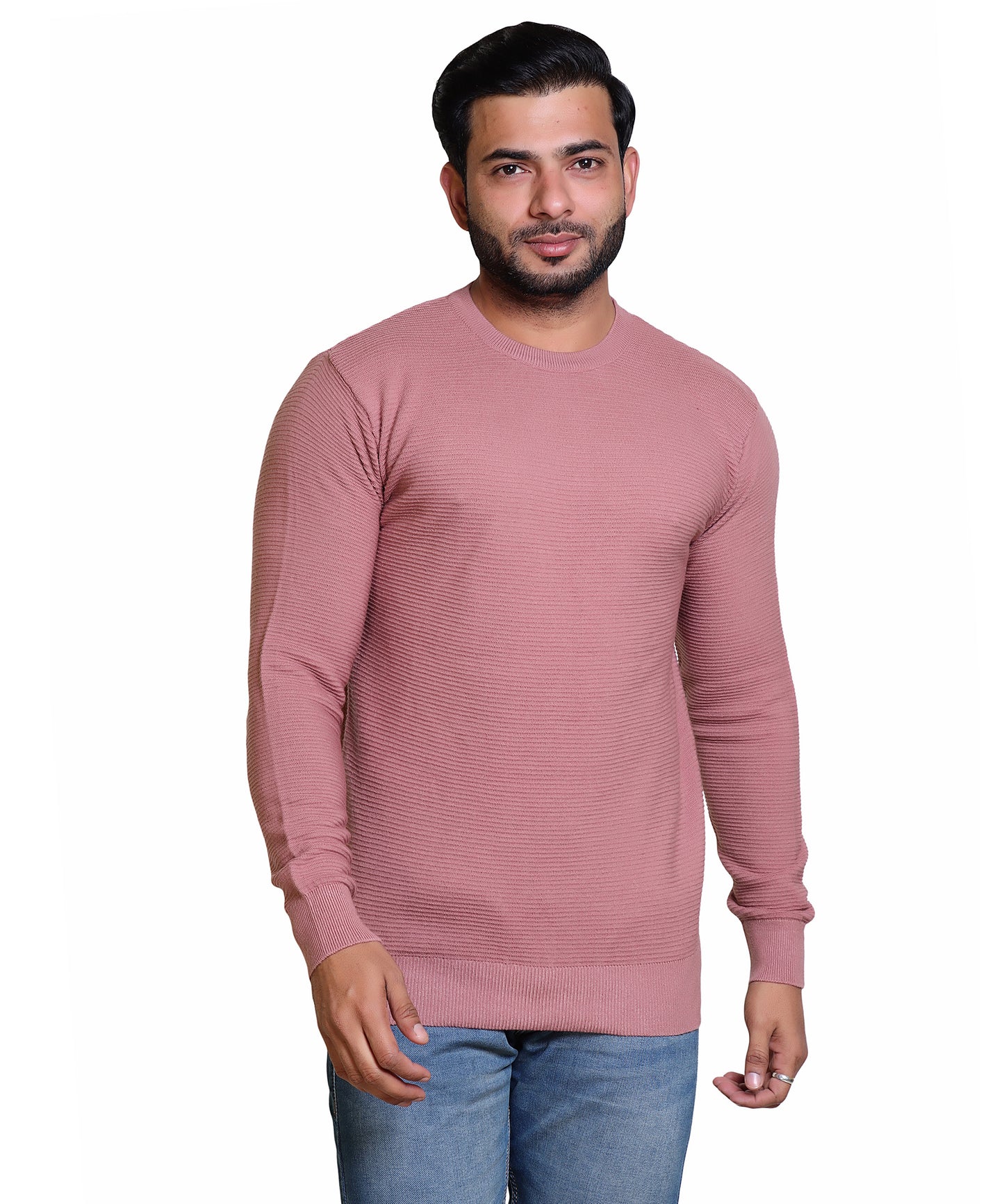 Men's Solid Round Neck Pink Sweater