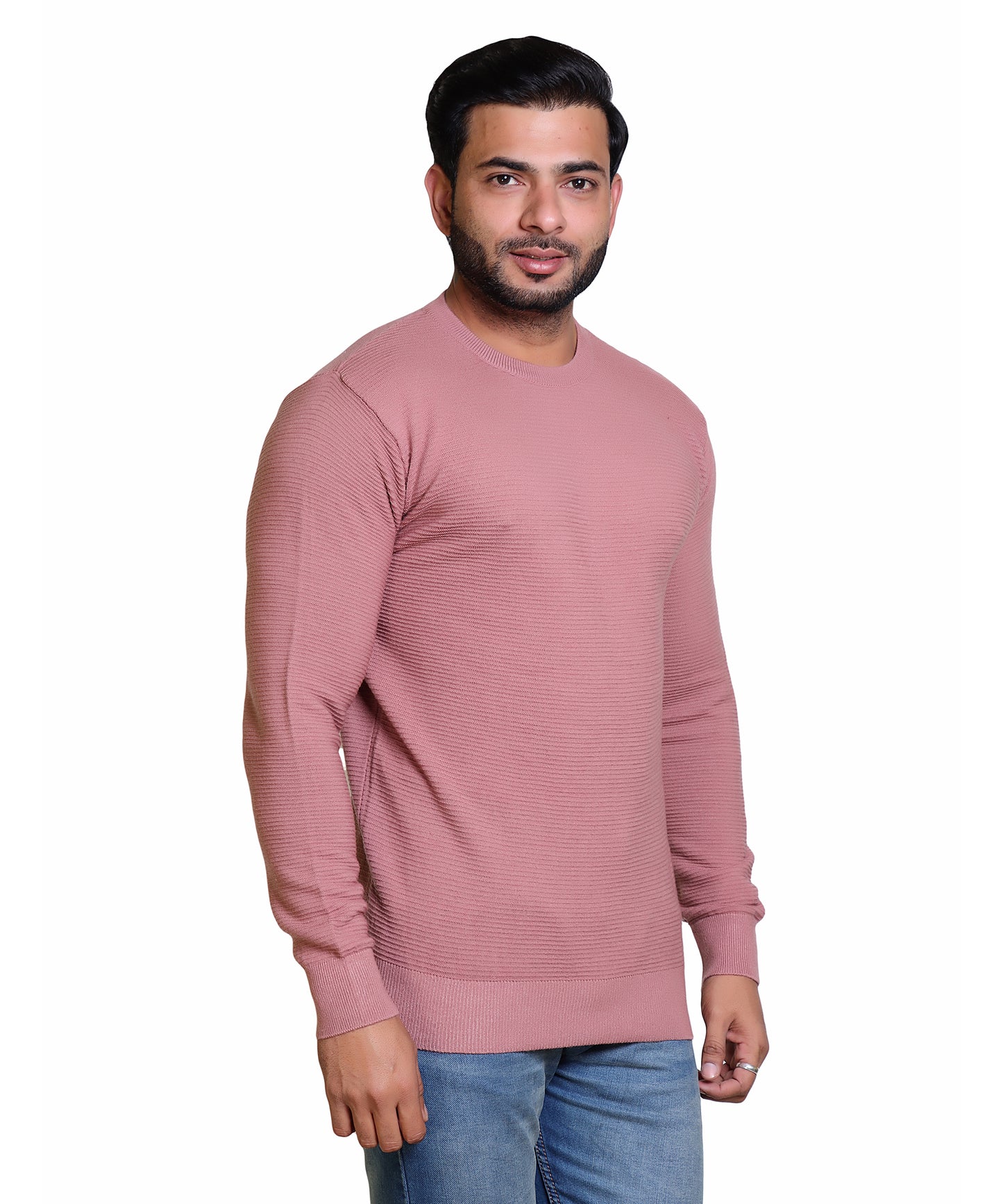 Men's Solid Round Neck Pink Sweater