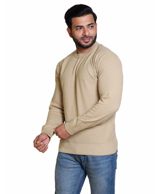 Men's Solid Round Neck Beige Sweater