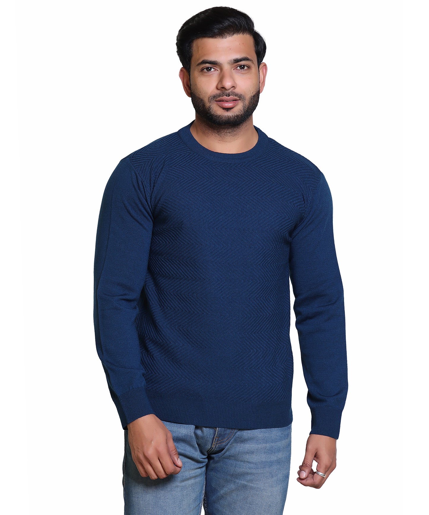 Men's Solid Round Neck Nevy Blue Sweater