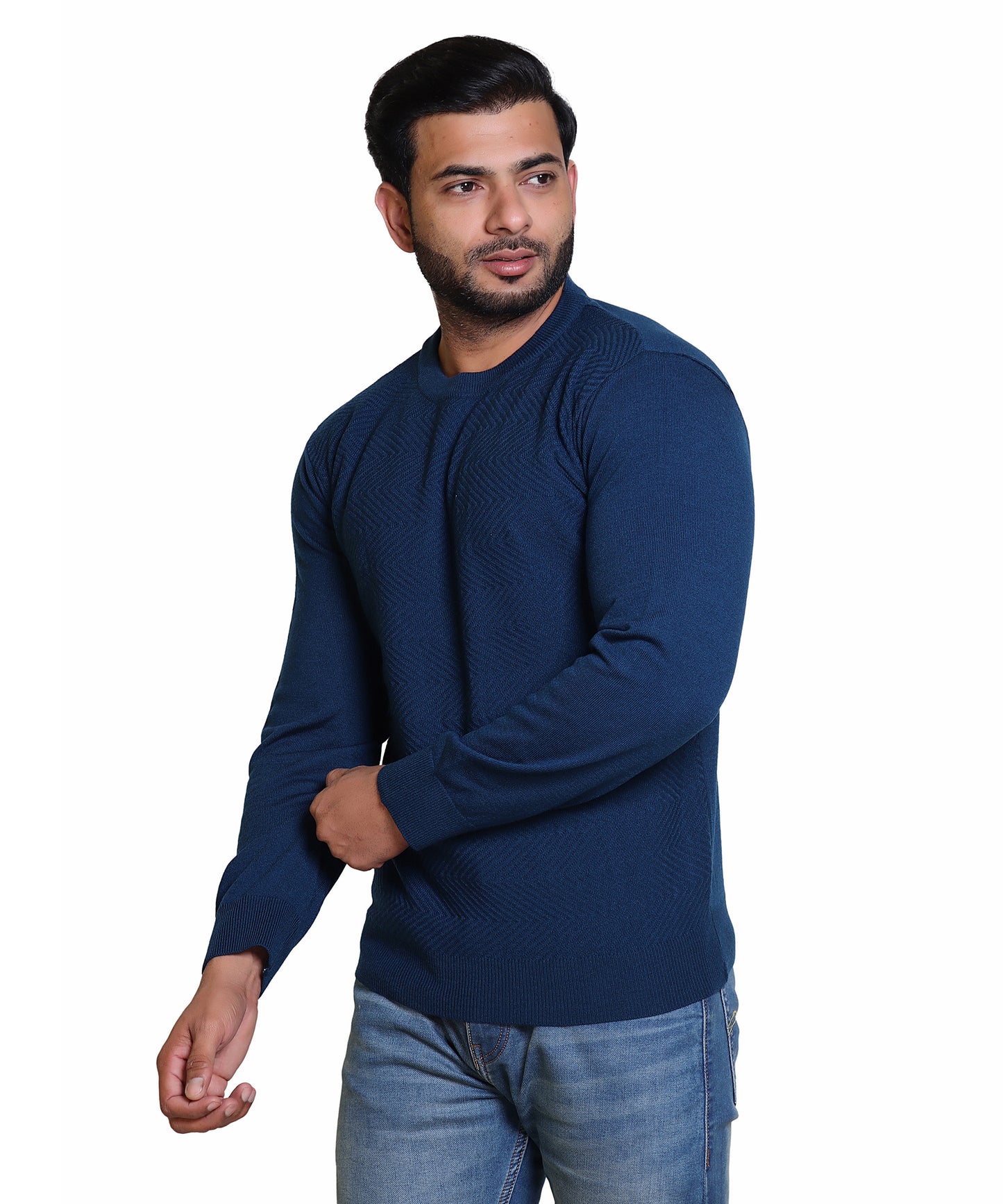 Men's Solid Round Neck Nevy Blue Sweater