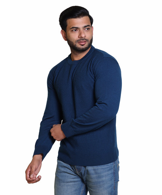 Men's Solid Round Neck Nevy Blue Sweater