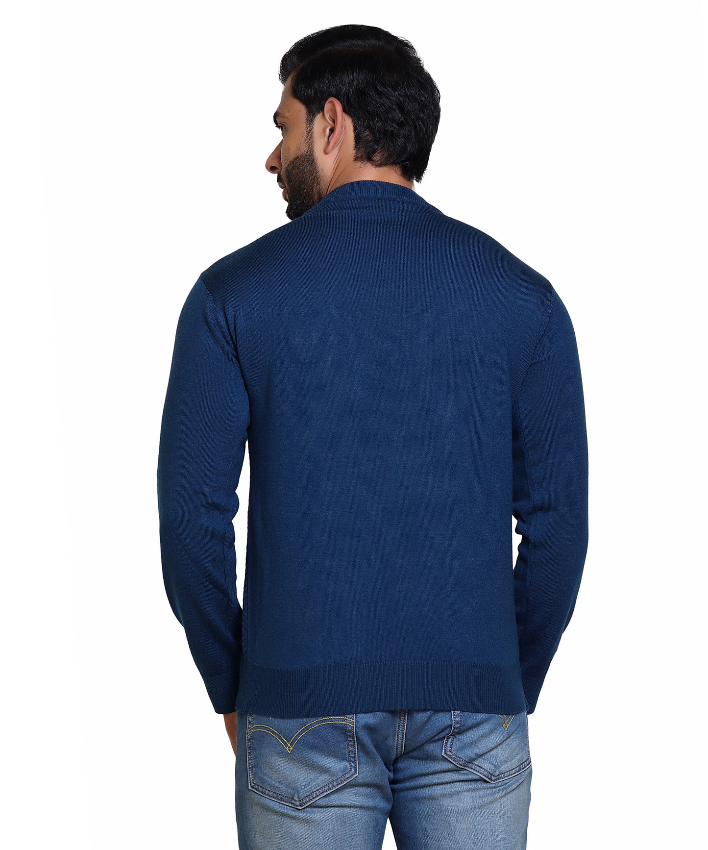 Men's Solid Round Neck Nevy Blue Sweater