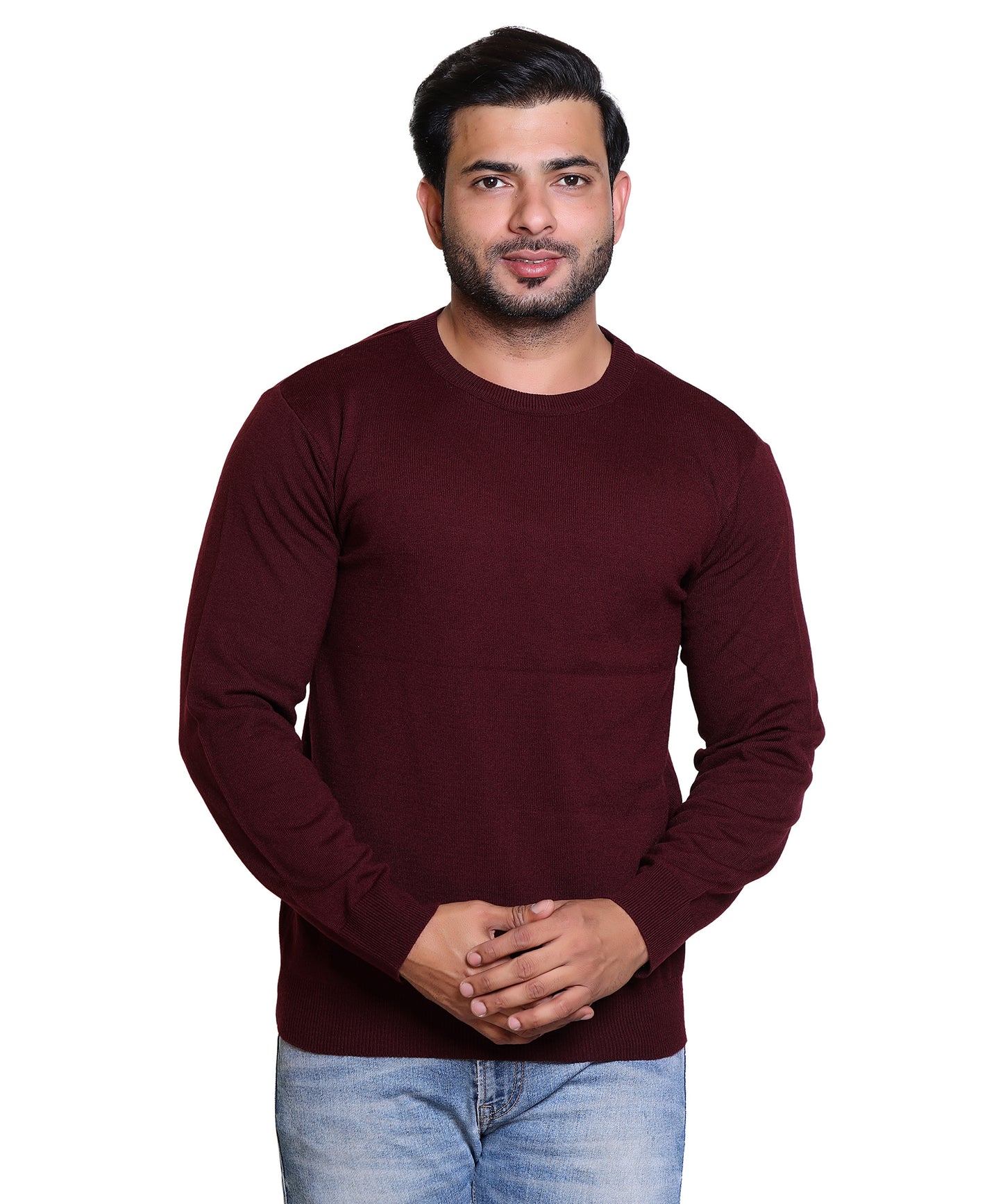 Men's Solid Round Neck Brown Sweater