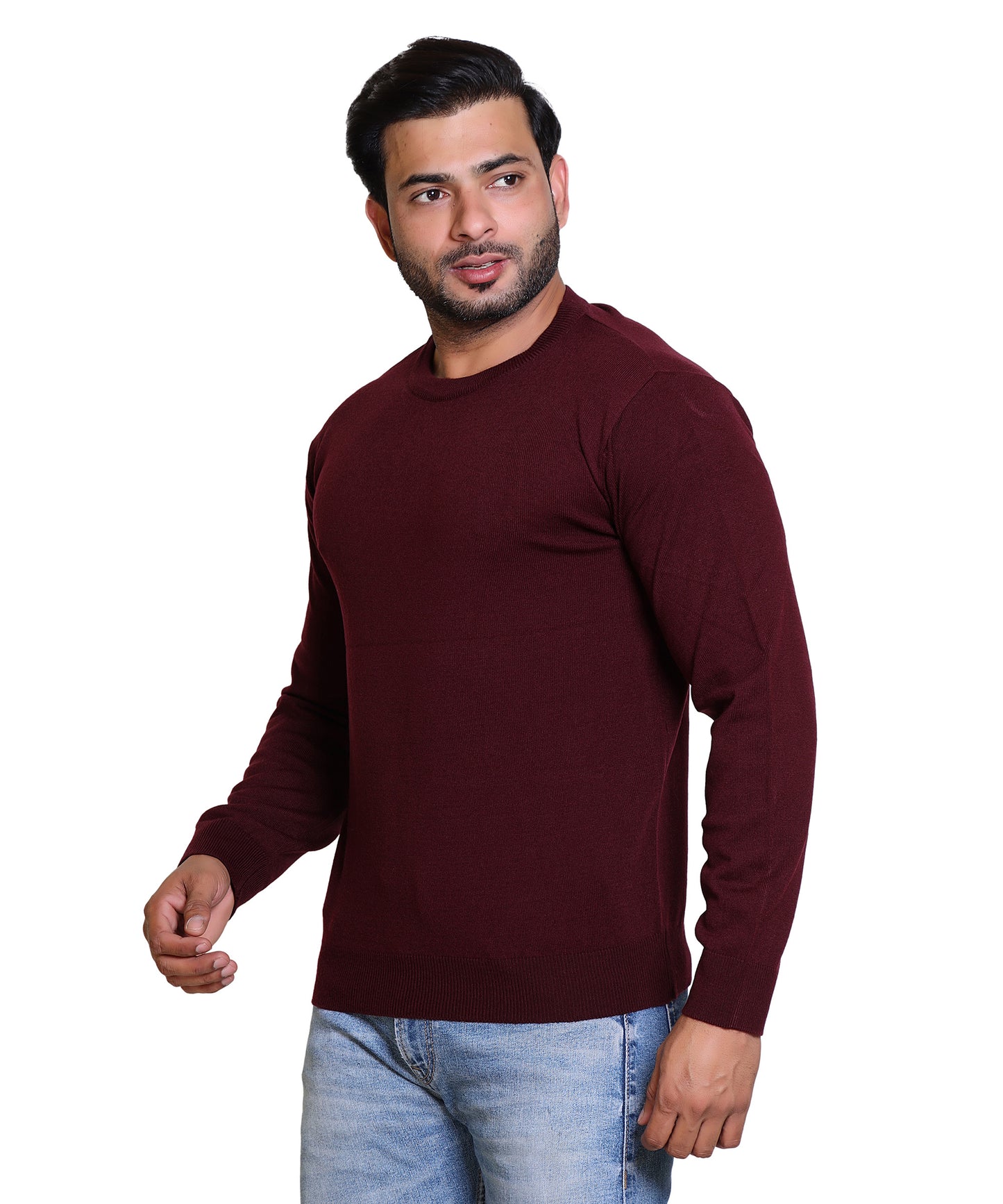 Men's Solid Round Neck Brown Sweater
