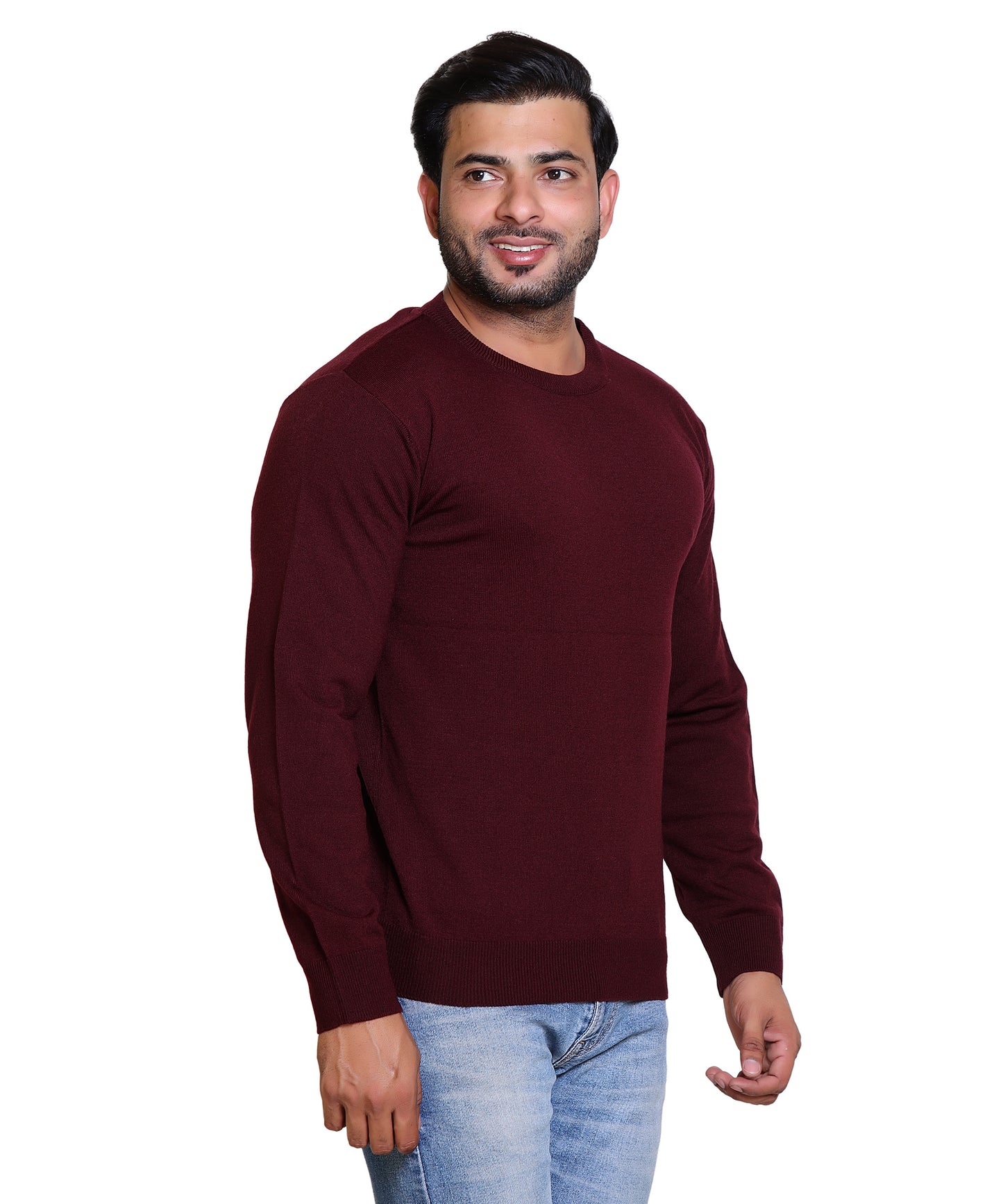 Men's Solid Round Neck Brown Sweater
