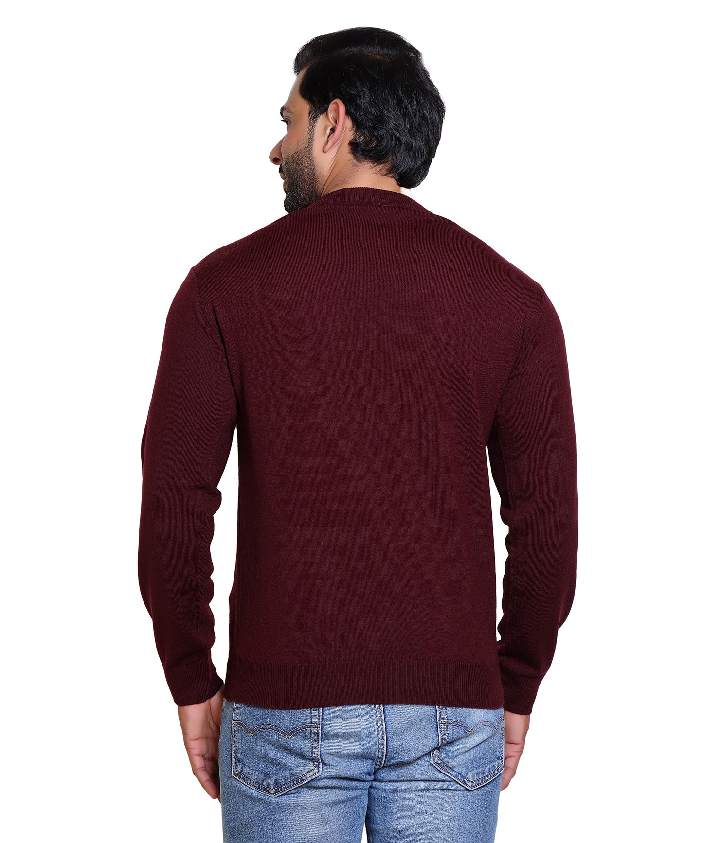 Men's Solid Round Neck Brown Sweater