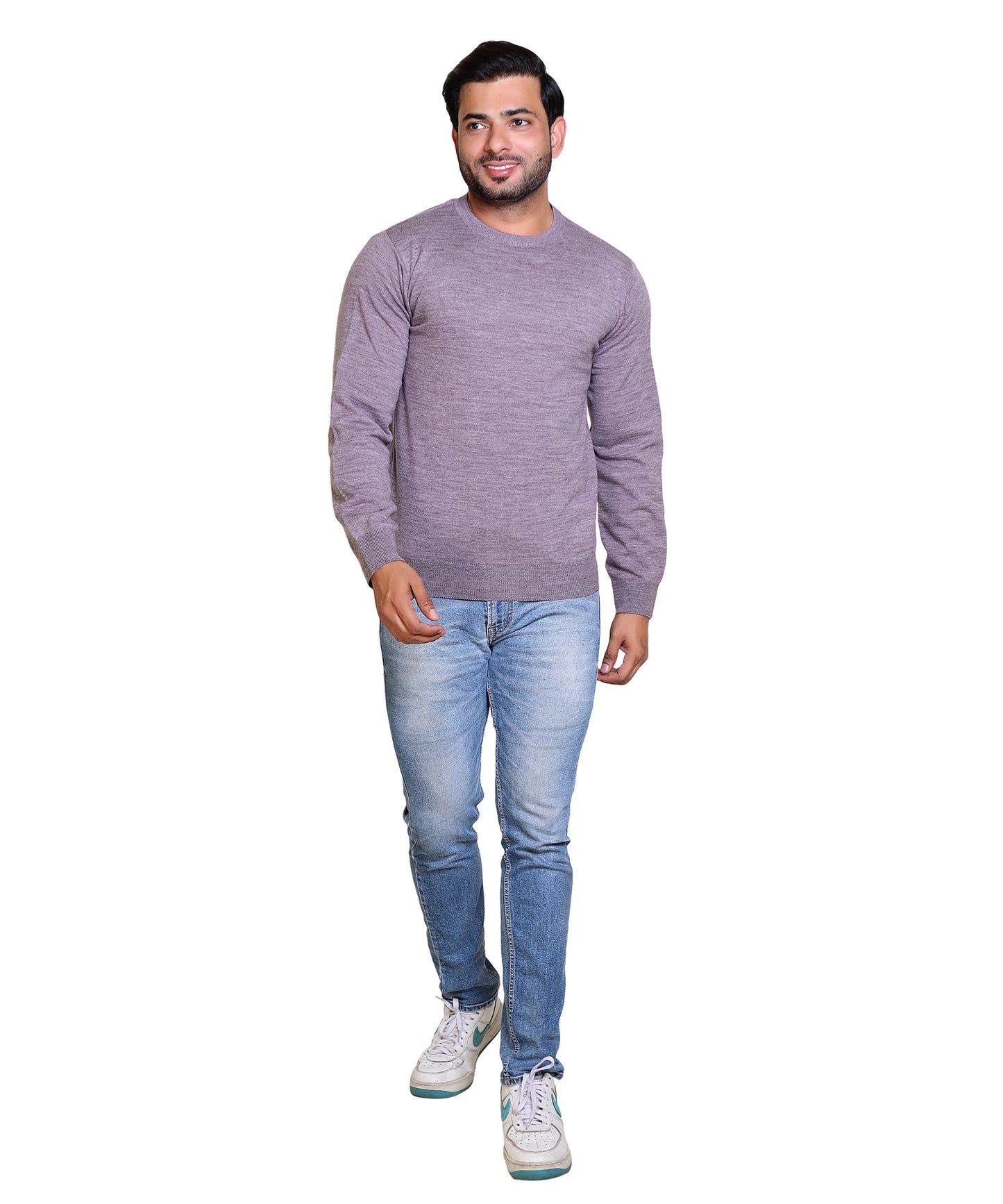 Men's Solid Round Neck Purple Sweater