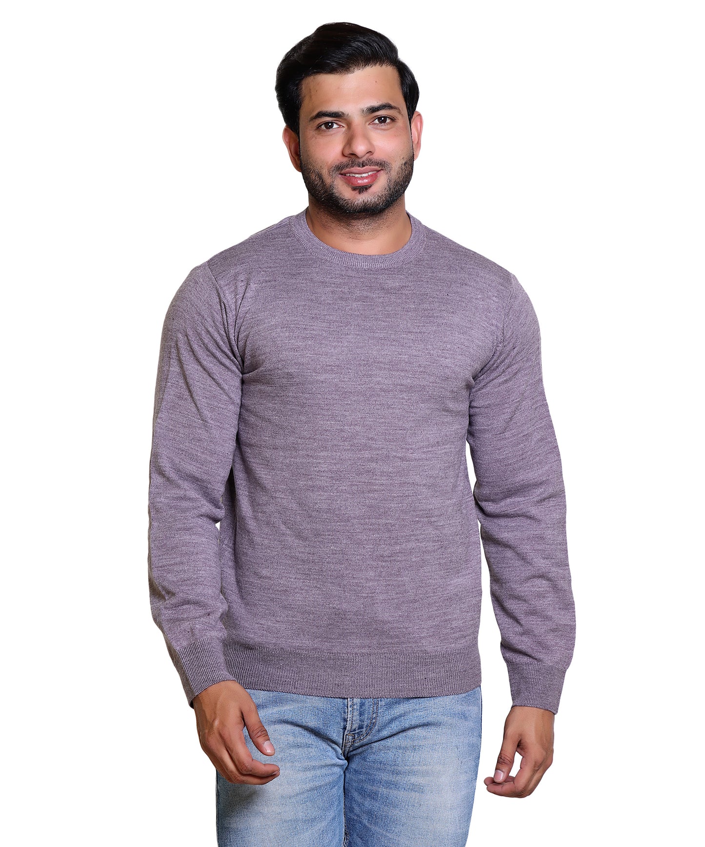 Men's Solid Round Neck Purple Sweater