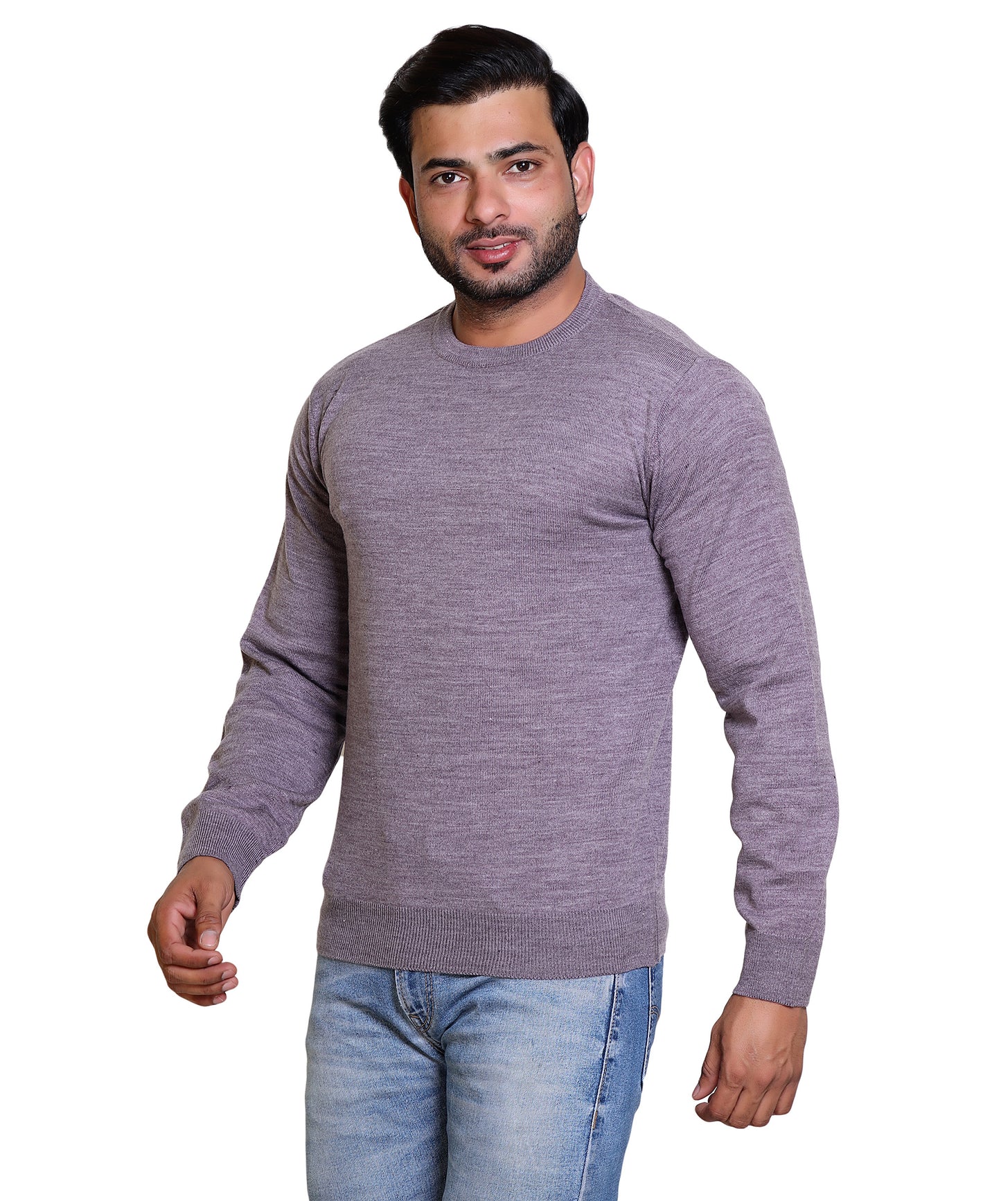 Men's Solid Round Neck Purple Sweater