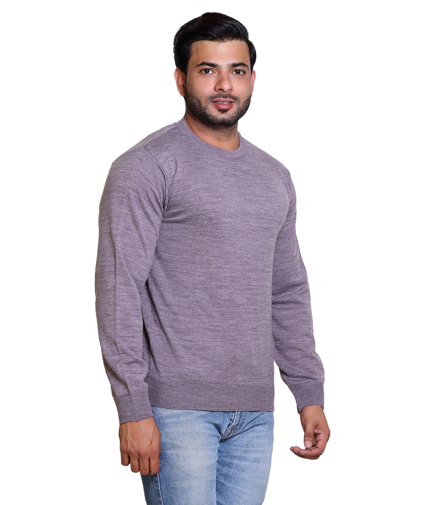 Men's Solid Round Neck Purple Sweater