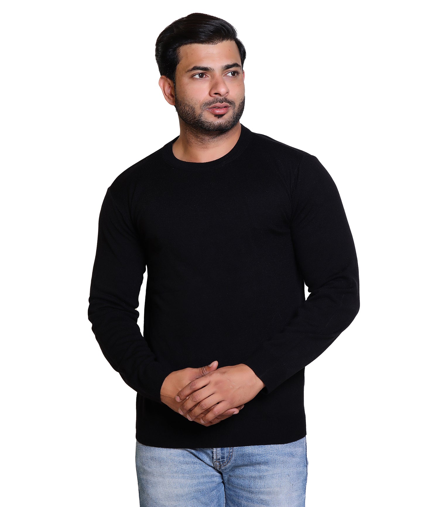 Men's Solid Round Neck Black Sweater
