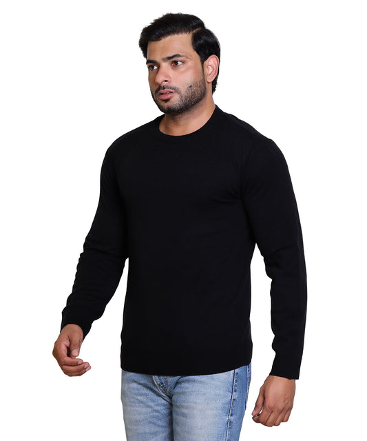Men's Solid Round Neck Black Sweater