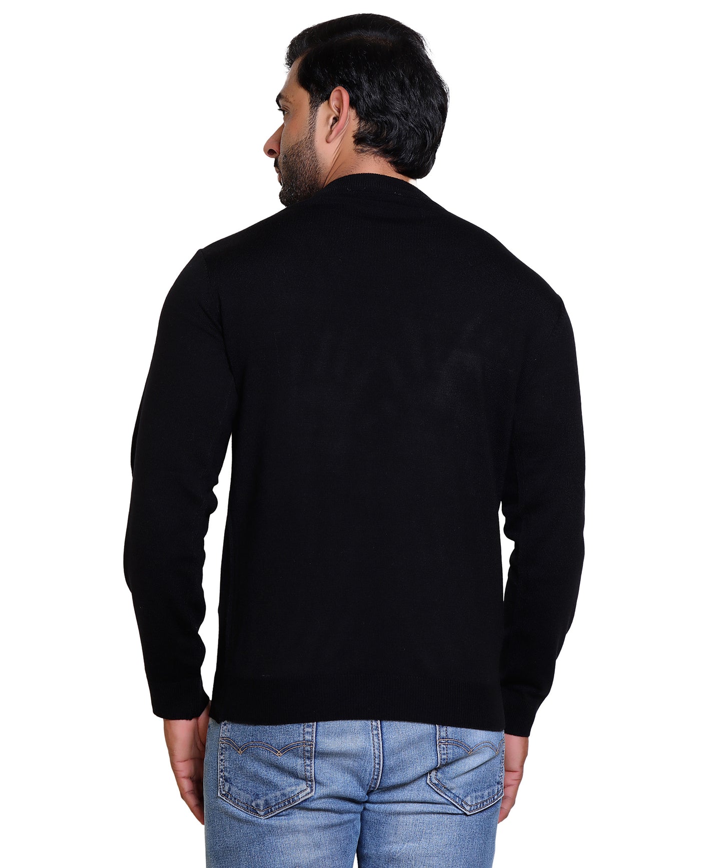 Men's Solid Round Neck Black Sweater